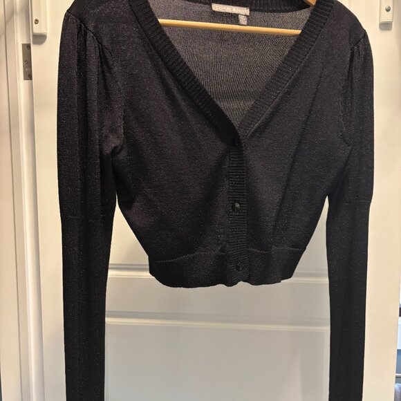 Tristan & Iseut Women's Black Cropped Sparkly Cardigan Size Medium - Picture 6 of 6